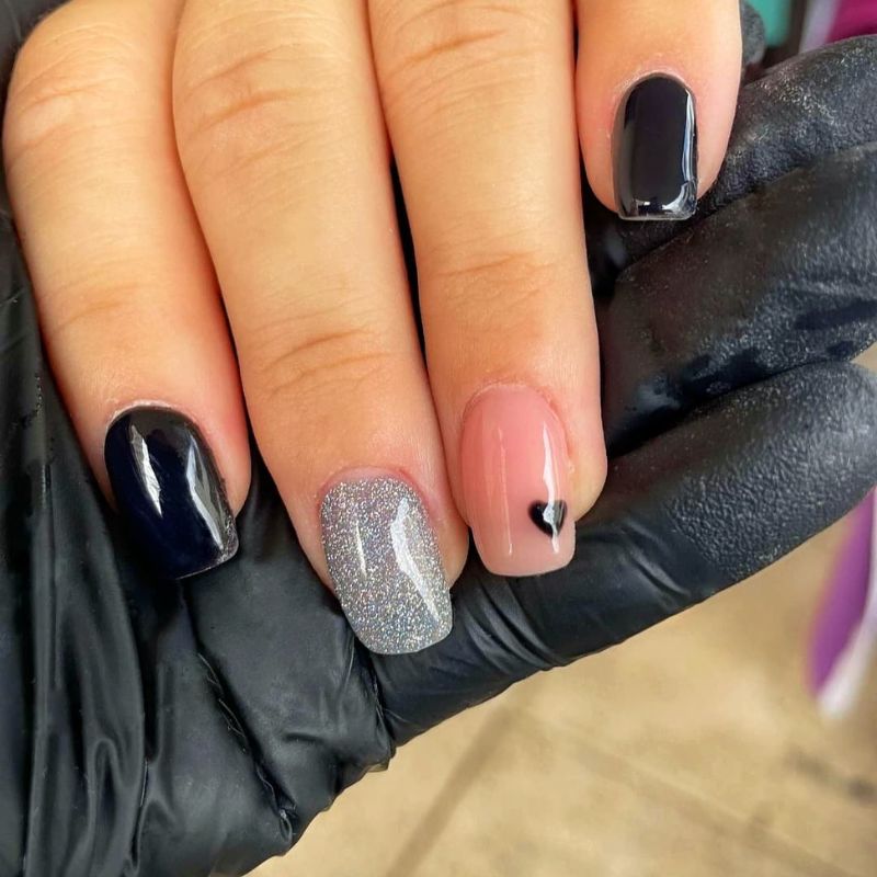 ongle noir gris coeur Mélanie beauté